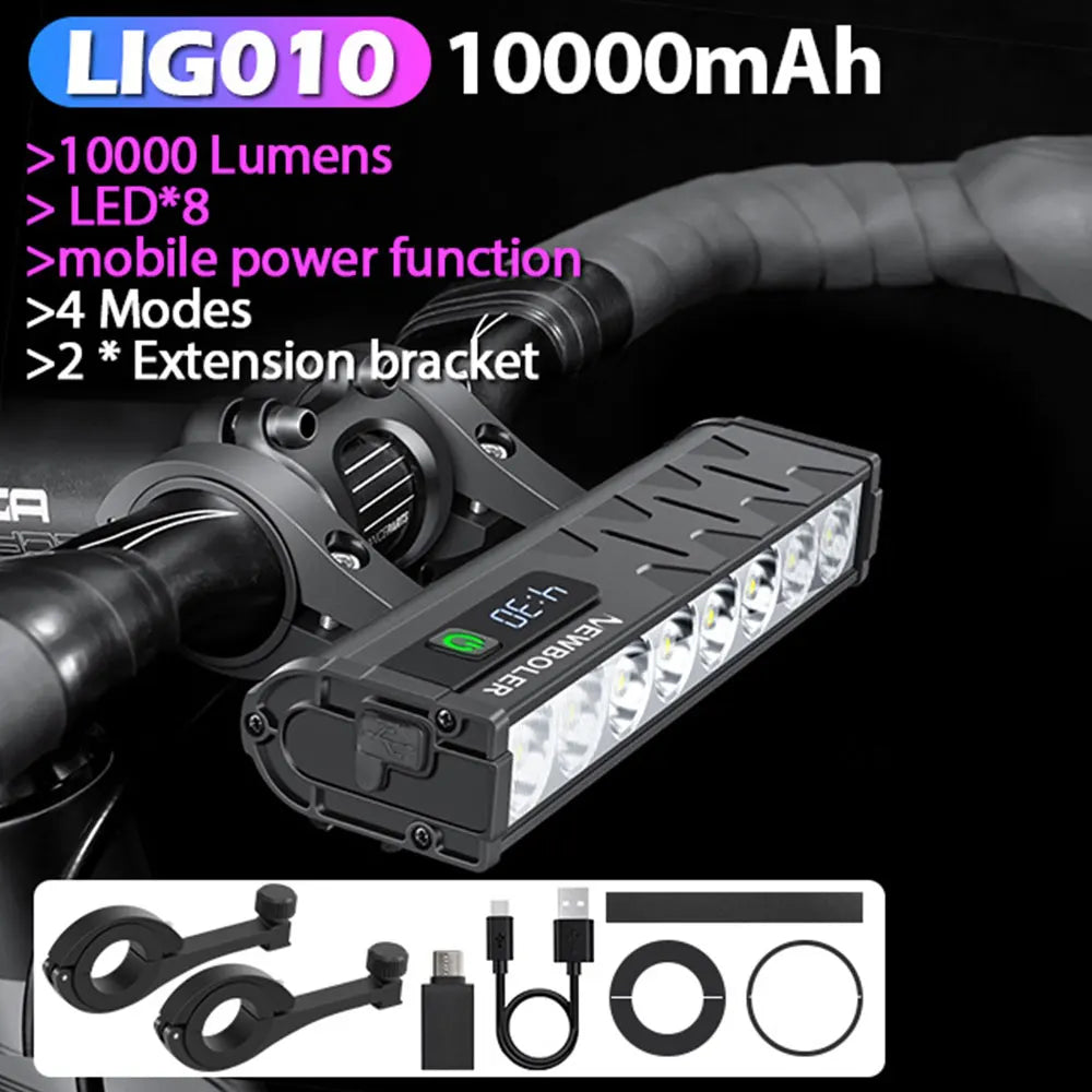 Bicycle Light Front 10000Lumen Bike Light 10000Mah Waterproof Flashlight USB Charging MTB Road Cycling Lamp Accessories